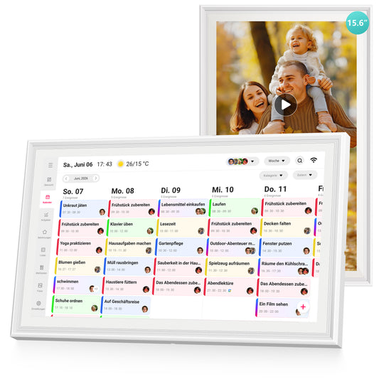 Airzeen Digitaler Kalender, Elektronischer Wandkalender für Familienplaner, Tag, Woche, Monat Planer, 15.6" Touchscreen Familienkalender mit Bilderrahmen, Aufgaben, Belohnungen, Mahlzeiten, Listen(DE)