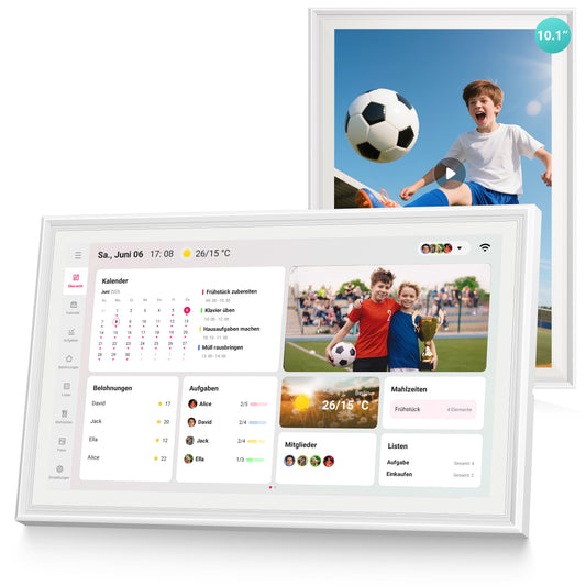 Airzeen Digitaler Kalender, Elektronischer Wandkalender für Familienplaner, Tag, Woche, Monat Planer, 10.1" Touchscreen Familienkalender mit Bilderrahmen, Aufgaben, Belohnungen, Mahlzeiten, Listen(DE)